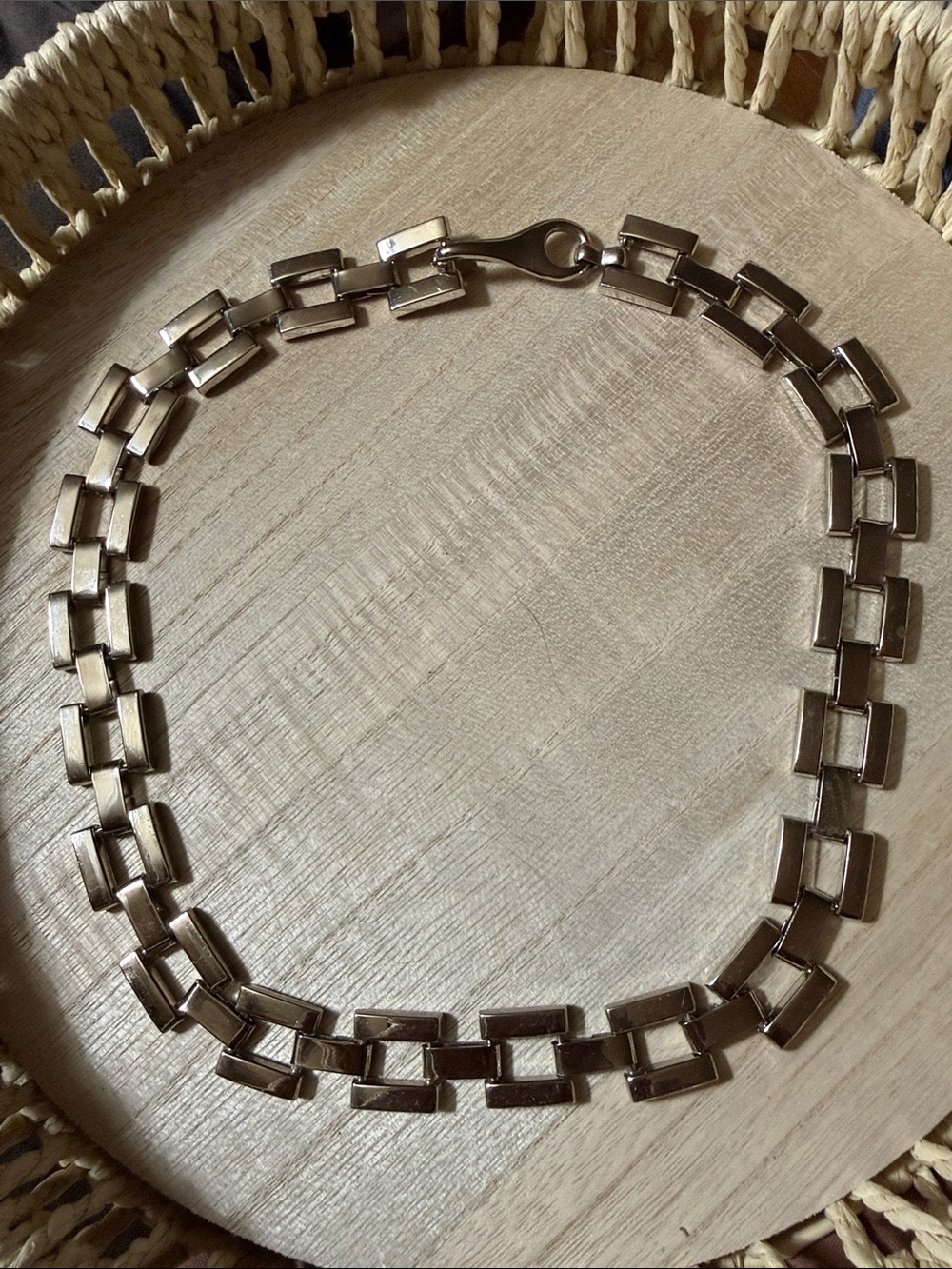 Polished Silver Tone Rectangular Link Necklace - Women's Jewelry